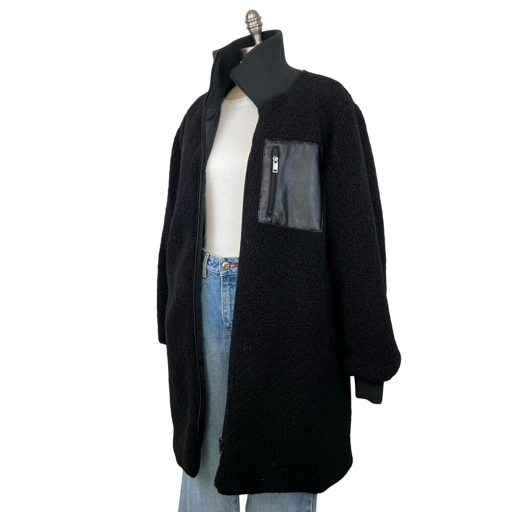 NVLT Women's Black Sherpa Full Zip Teddy Long Jacket Coat (Sz L)